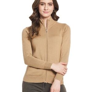 Michael Kors Women's Zip-Front Camel Sweater